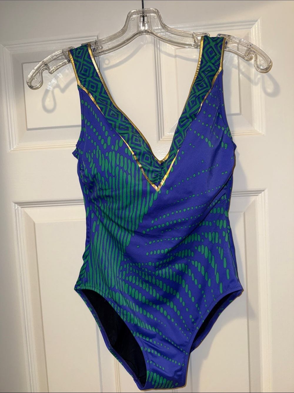 Gottex One-Piece Swimsuit in Blue and Green with Metallic Gold